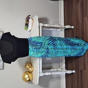 🌴 Tropical Palm Print Maxi Dress Scoop Neck Medium EUC